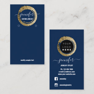 Logo Custom Jewellery Social Media Blue Navy Gold Business Card