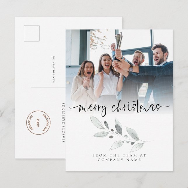 Logo Custom Photo Company Foliage Merry Christmas Postcard (Front/Back)
