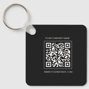 Logo, custom QR code text double sided black Key Ring