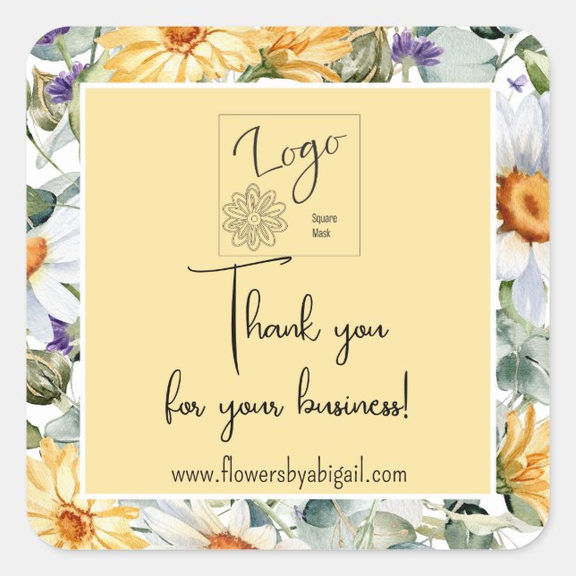 Logo Daisy Floral Handmade Crafting Business Promo Square Sticker (Front)