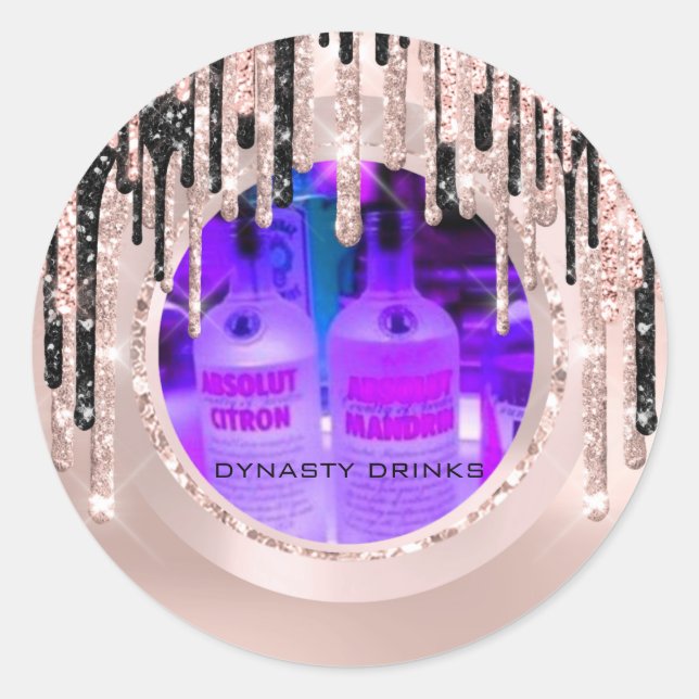 Logo Dynasty Drinks Event Lux Drips Rose Absolutn Classic Round Sticker (Front)