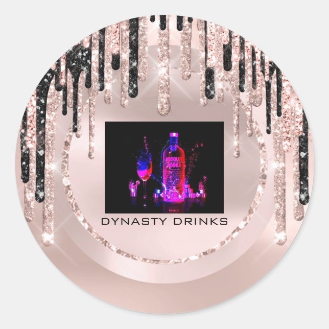 Logo Dynasty Drinks Event Pink Drips Rose Glitter Classic Round Sticker (Front)