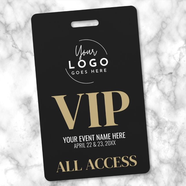 Logo Elegant Black Gold VIP Event ID Badge (VIP Your Logo Black Gold Event Badge)