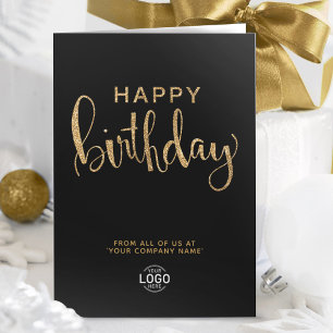 Logo Elegant Faux Gold Black Happy Birthday Card