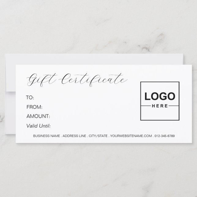 Logo Elegant Minimal Modern White Gift Certificate (Front)