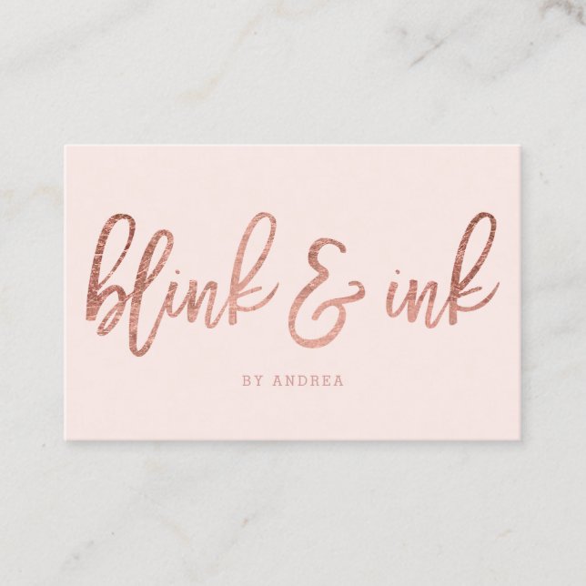 Logo elegant rose gold typography blush business card (Front)