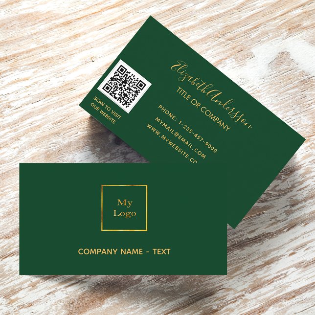 Logo emerald green gold minimalist elegant QR code Business Card (Creator Uploaded)