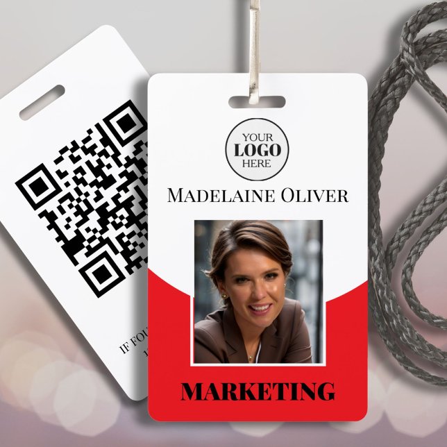Logo Employee ID Photo QR Code Red Badge ID Badge (Creator Uploaded)