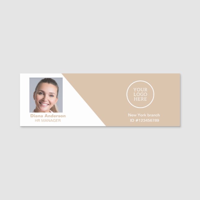 Logo Employee Photo Magnetic Safety Pin Name Tag (Front)