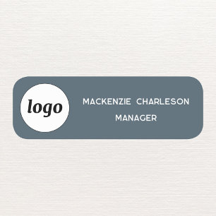 Logo Employee Staff Charcoal Gray Magnetic or Pin Name Tag