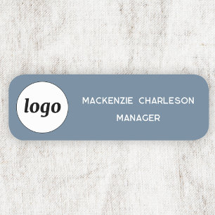 Logo Employee Staff Dusty Blue Business Name Tag