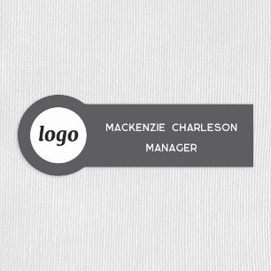 Logo Employee Staff Magnetic or Pin Slate Grey Name Tag