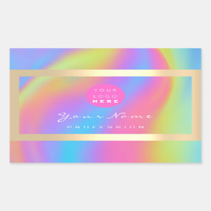 Logo Eyelash Makeup Hair Nails Holograph Golden  Rectangular Sticker