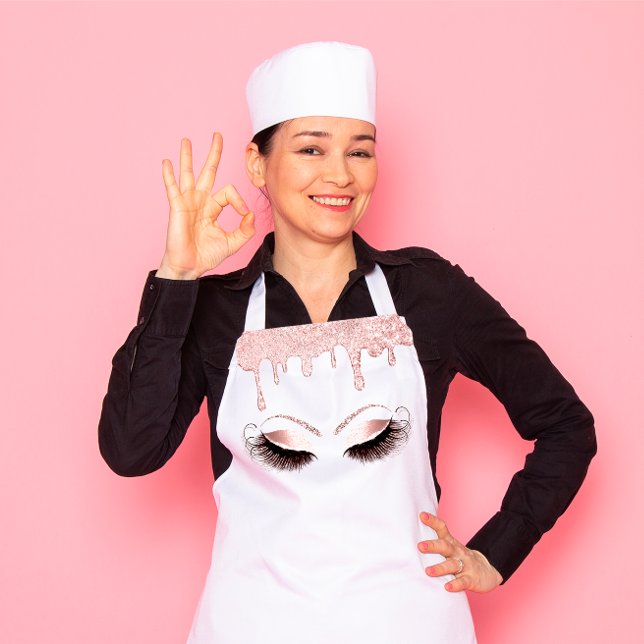 Logo Eyelashes Bakery Catering Cakes Pink Drips Apron (Logo Eyelashes Bakery Catering Cakes Pink Drips Apron)