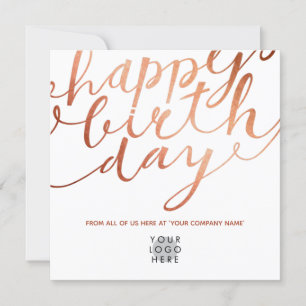 Logo Faux Copper Elegant Hand Lettering Birthday Card