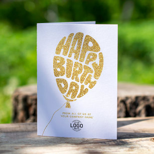 Logo Faux Gold Glitter Lettering Business Birthday Card