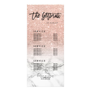 Logo faux rose pink glitter marble price list rack card