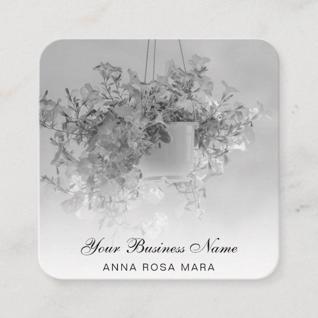 *~* Logo Floral Flower Hanging Petunia Pot QR Square Business Card (Front)