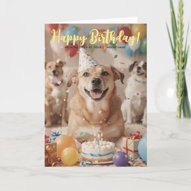 Logo Fun Cute Puppy Dog Corporate Birthday Card (Front)
