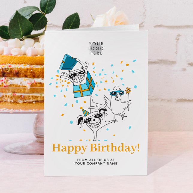 Logo Fun Funny Pet Animals Cute Business Birthday Card (Creator Uploaded)