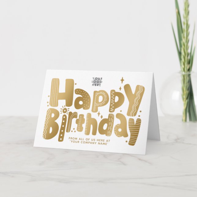 Logo Fun Playful Faux Gold Handwritten Birthday Card (Front)