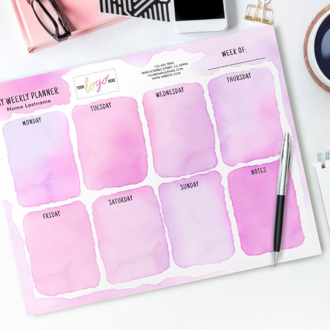  Logo Girly Pink Purple Watercolor Weekly Planner Notepad (Creator Uploaded)