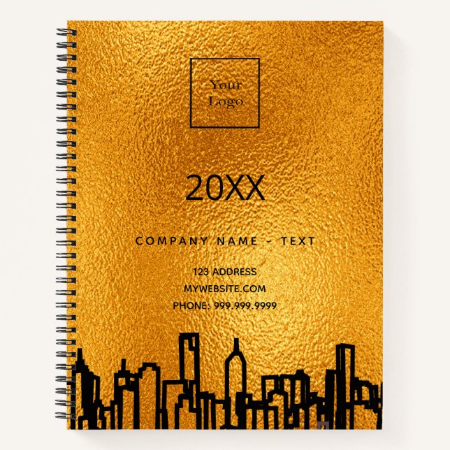 Logo gold city skyline black business office notebook (Front)