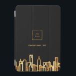 Logo gold city skyline black business real estate iPad mini cover<br><div class="desc">A black background,  with a faux gold city skyline as decor. Template for your business logo and your name or a text. Golden letters
  
Perfect for real estate agents!

This case is also available in our store without a logo.</div>