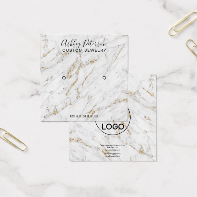 Logo gold glitter marble stud earring display (Office)