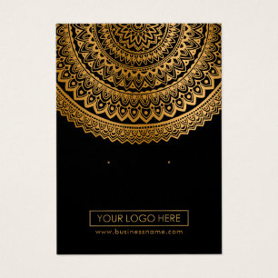 Logo Gold Mandala Black Background Earring Cards