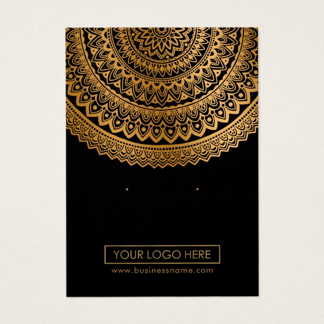 Logo Gold Mandala Black Background Earring Cards (Front)