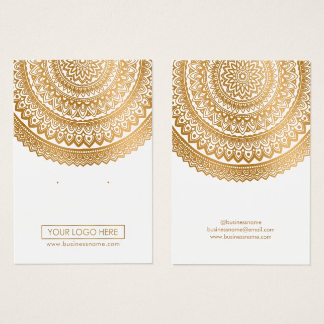 Logo Gold Mandala White Background Earring Cards (Front & Back)