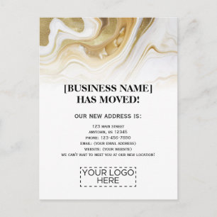 Logo Gold Marble Business Moving Announcement Postcard