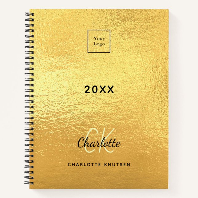 Logo gold monogram initials business metal notebook (Front)