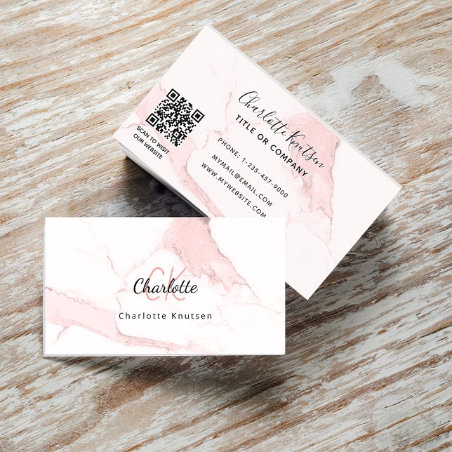 Logo gold pink marble monogram elegant QR Business Card (Creator Uploaded)