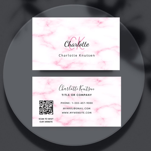 Logo gold pink marble monogram elegant QR code Business Card (Creator Uploaded)