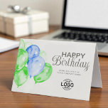Logo Green Blue Balloons Corporate Happy Birthday Card<br><div class="desc">Celebrate your employees, clients, or colleagues with this professional and cheerful corporate happy birthday greeting card. Featuring a lovely simple watercolor design of green and blue balloons, elegant "Happy Birthday" text, and a warm From All of Us message, this card is the perfect way to express your thoughtful wishes. Add...</div>