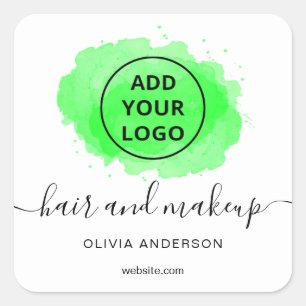 Logo Green brushstroke typography hair makeup Square Sticker