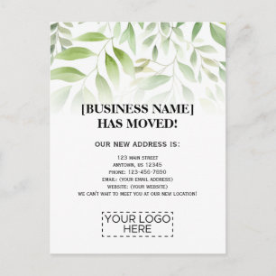 Logo Greenery Business Moving Announcement Postcard
