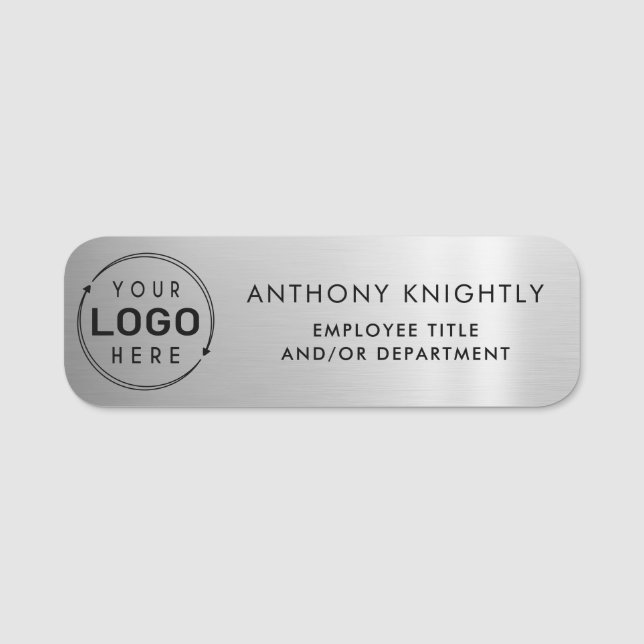 Logo Grey Faux Metallic Silver Plastic Name Tag (Front)