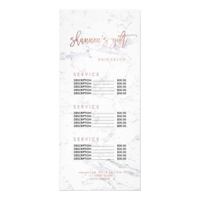 logo hair faux gold marble price list rack card (Front)