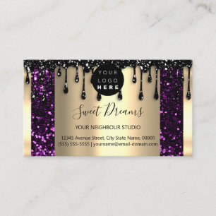 Logo Hair Makeup Nails Drip SPA QRCode Gold Purple Business Card