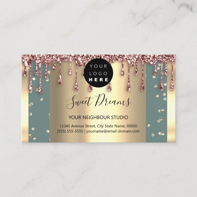 Logo Hair Makeup Nails Drips SPA QR Code Drip Mint Business Card (Front)