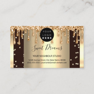 Logo Hair Makeup Nails Drips SPA QR Code Gold Business Card