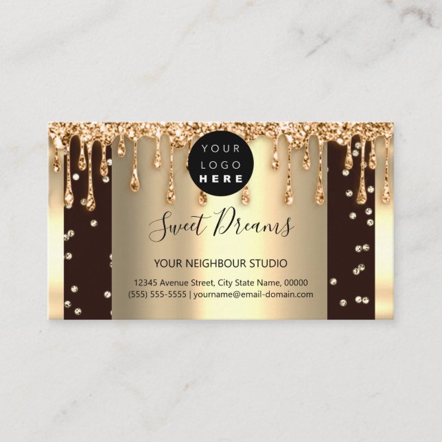 Logo Hair Makeup Nails Drips SPA QR Code Gold Business Card (Front)