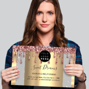 Logo Hair Makeup Nails Drips SPA QR Code Grey Business Card