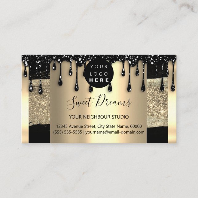 Logo Hair Makeup Nails Drips SPA QRCode Gold Busin Business Card (Front)