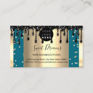 Logo Hair Makeup Nails Drips SPA QRCode Gold Teal Business Card