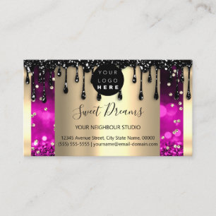 Logo Hair Makeup Nails Drips SPA QRCode Pink Gold Business Card