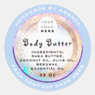 Logo Handmade Body Balm Butter Cosmetic Blue Classic Round Sticker